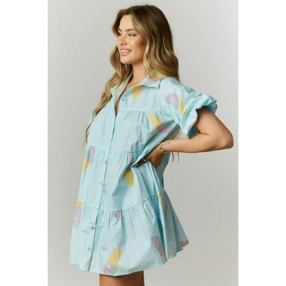 Let's Grab Ice Cream Poplin Dress in Sky Blue - Picture 3 of 5